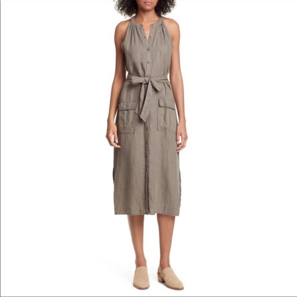 🔥JOIE🔥EDELIE LINEN UTILITY TIE WAIST DRESS IN COLOR FATIGUE SIZE M NWT - Picture 1 of 1
